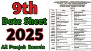 FBISE 9th Class Date Sheet 2025